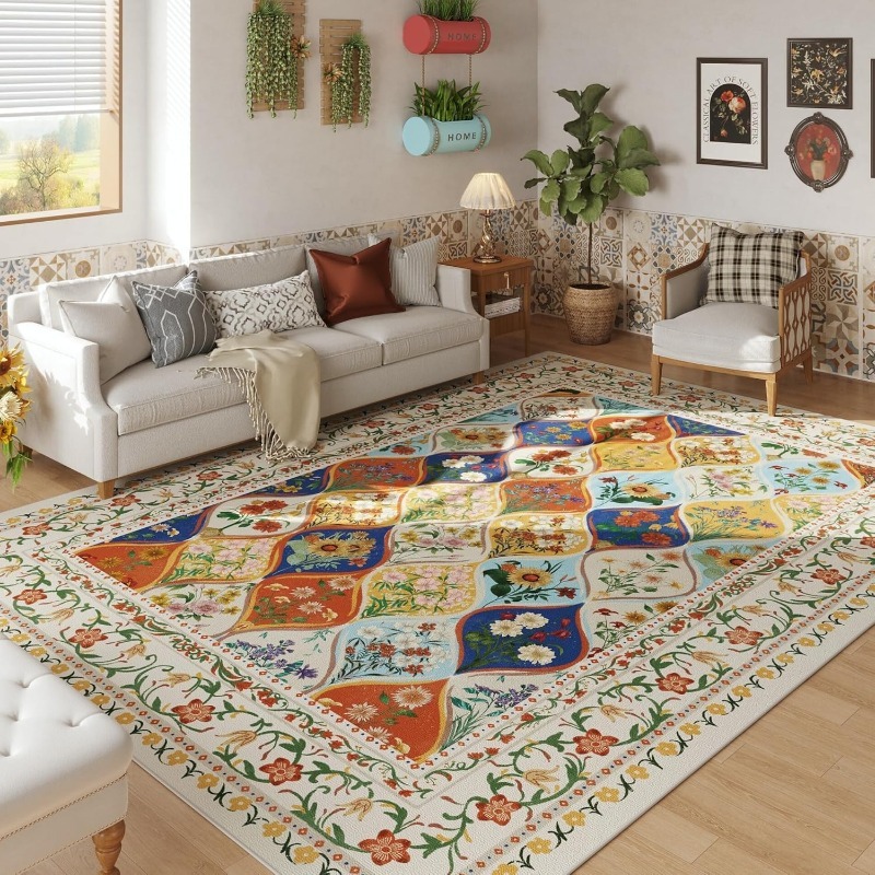 Coffee Equipment At Home - Alfombra bohemia con estampado Floral para